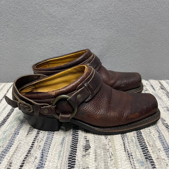 Frye Harness Mules Boots Womens 7.5 Brown Leather Made In USA Clogs 70760 - Picture 1 of 9
